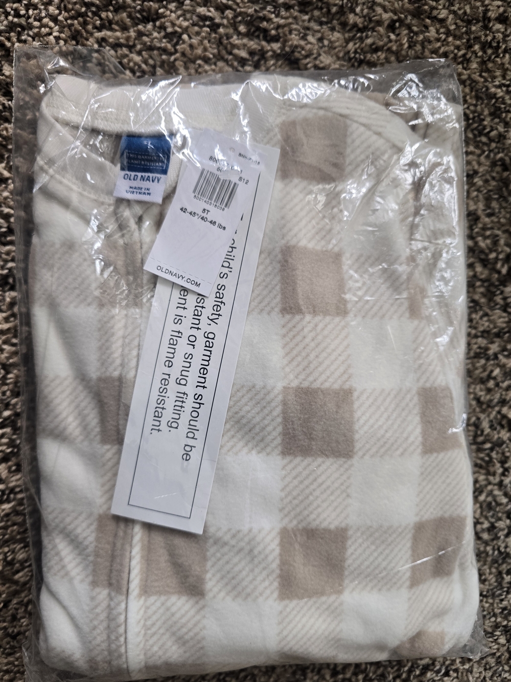 Old Navy Cream and Tan Plaid Zip-Up Toddler Footed Pajama